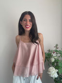Top rosa a balze in tencel